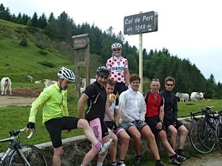 Lee, in the polka dot top, on one of our Pyrenean cycle tours